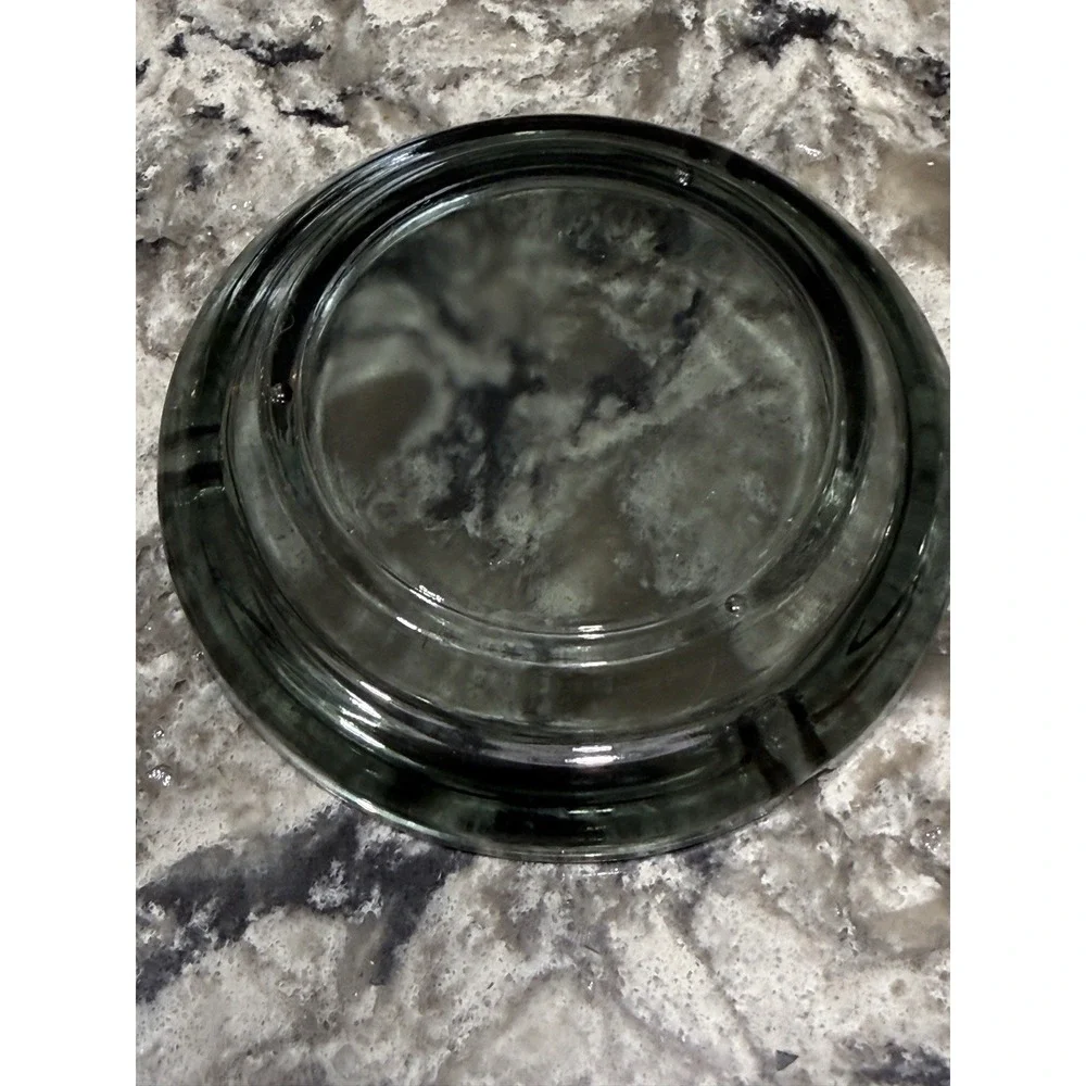 Vintage Smoky Gray Round Glass Ashtray 3 Slot 4.5